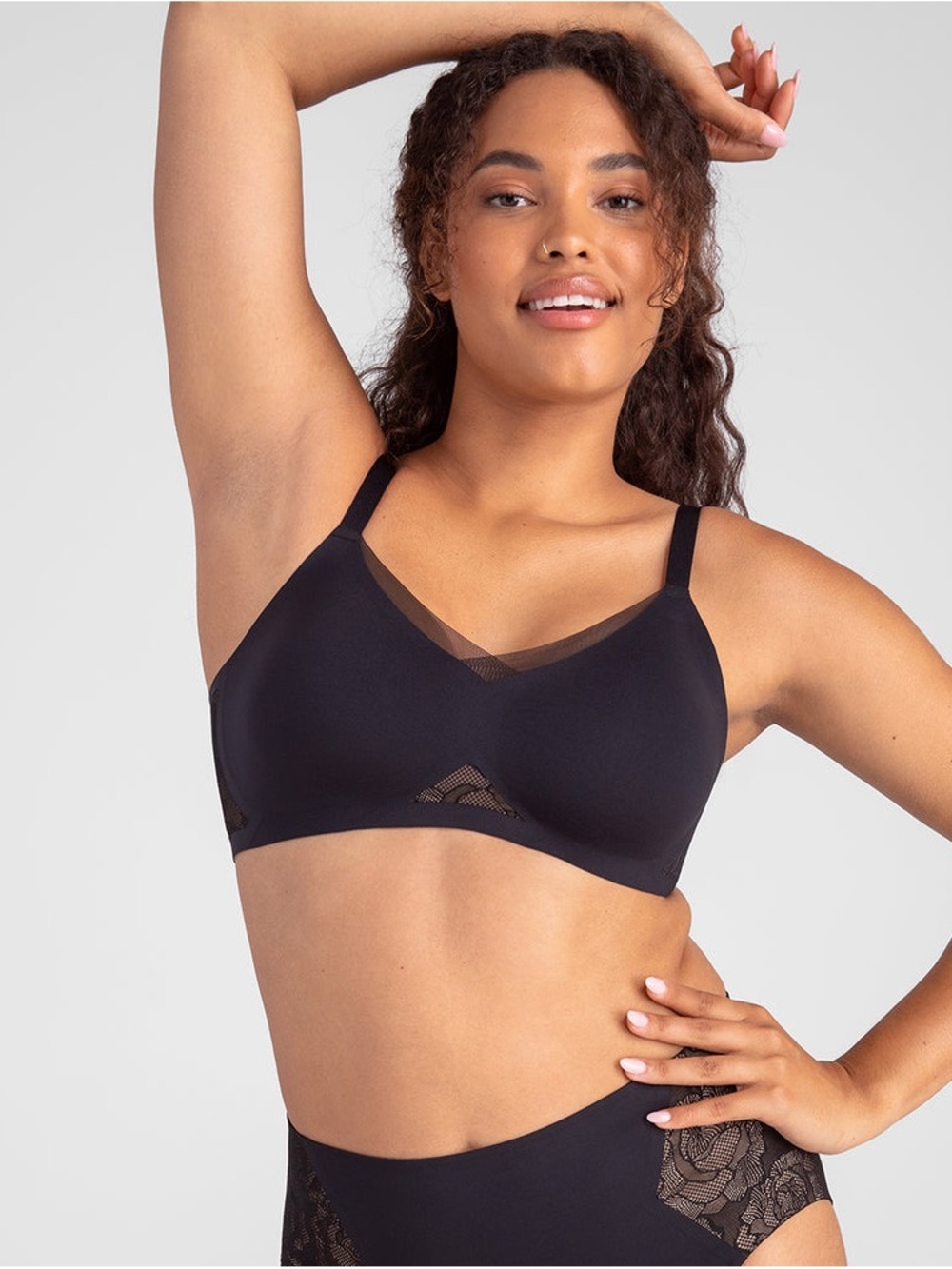 Honeylove Contour Wireless Black Comfort Bra with Sheer Detail